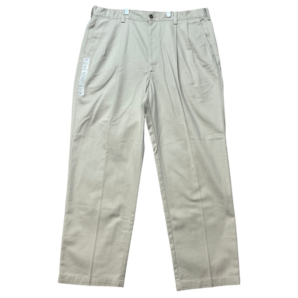 Haggar Generations Chino Pants Mens 38x30 Khaki Straight Leg Pleated Relaxed Fit